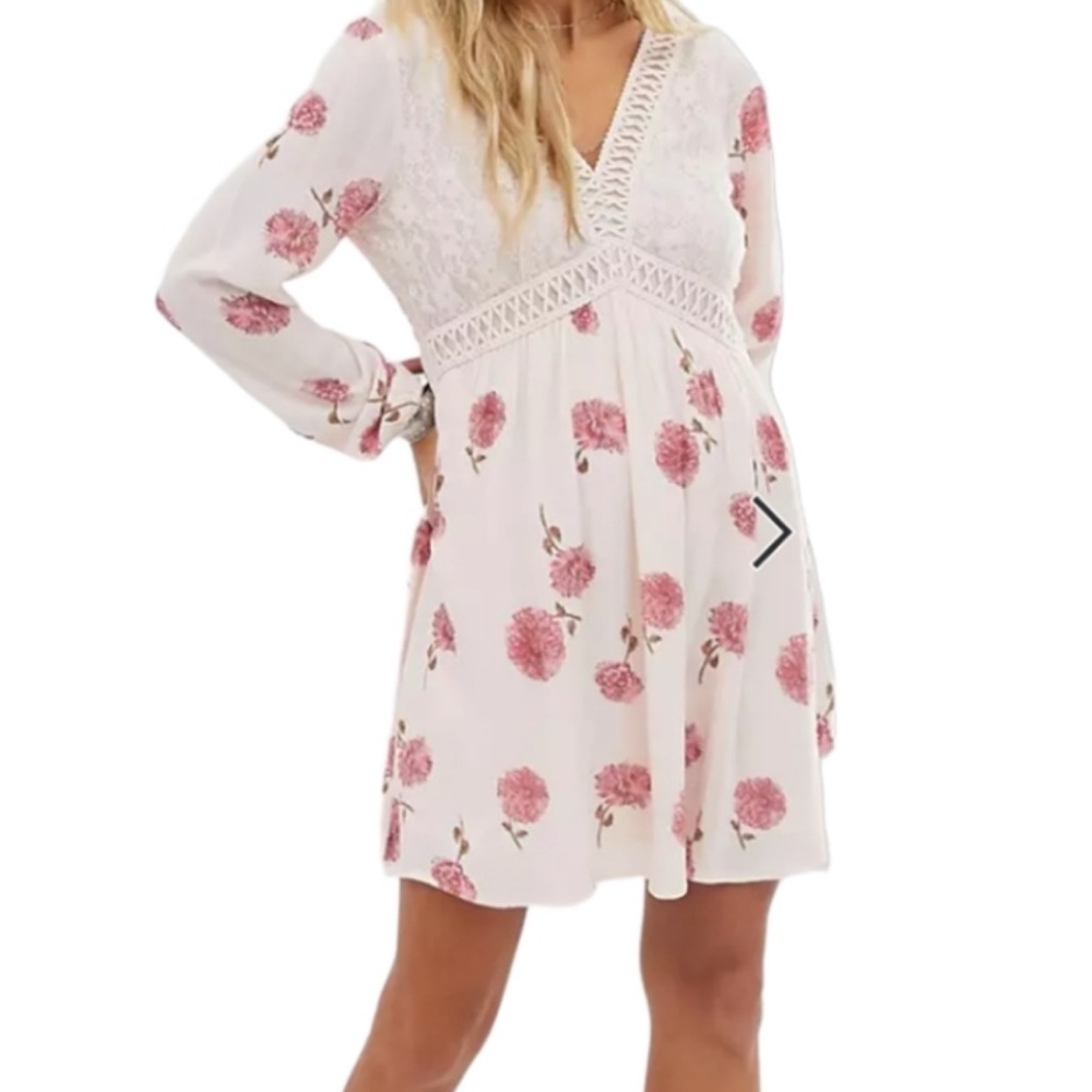 Altar'd State White and Pink Floral Long Sleeve Dress